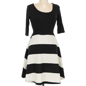 Le Lis Black and Cream Striped Midi Dress